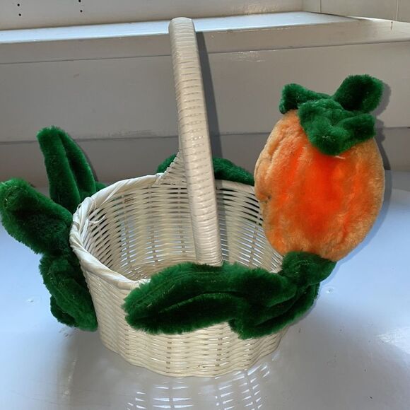 Plush Jack O Lantern white woven basket Halloween decoration - Picture 7 of 9